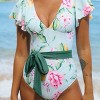 Women's V Neck Ruffle One Piece Swimsuit Tropical Floral Bathing Suit - Cupshe - 4 of 4