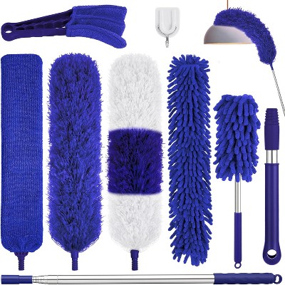 9PCS Extendable Microfiber Duster Kit with Extension Pole, Bendable Washable Dusters for Ceiling Fans and High Areas
