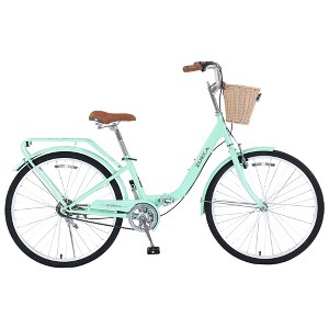 RISOKEYS Ladies Cruiser Bike,Single Speed Folding Steel Frame Bicycle with Front Basket & Rear Rack,Front Caliper Brake & Rear Band Brake - 1 of 4