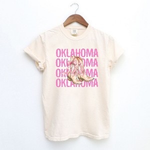 Simply Sage Market Women's Coquette Oklahoma Cowgirl Boots Short Sleeve Garment Dyed Tee - 1 of 3