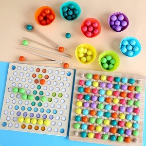 4 in 1 Wooden Board Bead Game; Montessori Rainbow Puzzle Sorting Stacking Toy; Kids Learning Math; Gift Girls; Boys for 3 Years Old and Up 3+ - 1 of 4