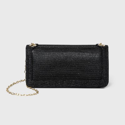 Estee & Lilly Snap Closure Shimmer Crossbody Bag with Chain - Black