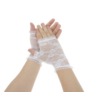 Unique Bargains Women's Flower Mesh Sunblock Fingerless Gloves 1 Pair - 1 of 4