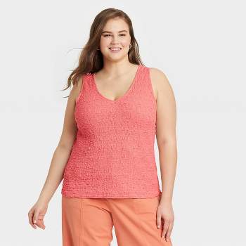 Women's Plus Size Textured Tank Top - A New Day™ Pink 4X