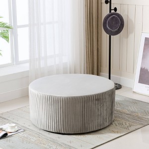 Emerson Round Ottoman Velvet Gray - ACEssentials: Chic Pleated, No Assembly, 330lb Capacity - 1 of 4