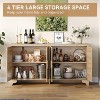 62 Inch Rattan Sideboard Buffet Cabinet, Four-Door Sideboard, Large Storage Cabinet, Modern Farmhouse Accent Table, for Kitchen, Dining Room - 3 of 4