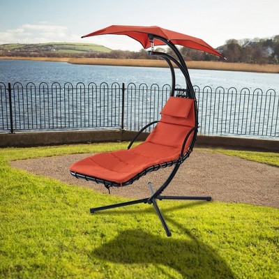 53.15"Hanging Chaise Lounger with Removable Canopy Hammock Chair with Stand,Orange