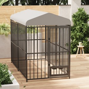 4x4x6FT Outdoor Dog Kennel with Roof, Outdoor Large Dog Cage, Heavy Duty Dog Run Enclosure with Safety Lock for Garden Backyard - 1 of 4