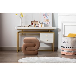 Upholstered Ottoman S-shape Makeup Vanity Stool Footstool, Velvet/Teddy - ModernLuxe - 1 of 4