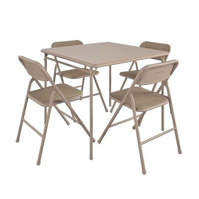 COSCO 34" Vinyl Folding Card Table with 4 Fabric Folding Chairs, Tan