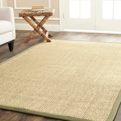 Natural Green Sisal and Jute Area Rug with Cotton Backing