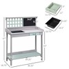 Dracelo Outdoor Wooden Potting Bench Table with Removable Sink, Garden Work Bench with Chalkboard, Drawer, Open Shelf Storage, Light Gray - 3 of 4
