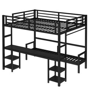TopComfy Beds Queen Over Twin XL Metal Bunk Bed Loft Bed with Desk and Shelves Multi Functional Folds into Sofa for Bedroom, Black, 63"*68.7"*138.67" - 1 of 4
