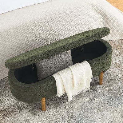 CAVINAS Oval Storage Ottoman Bench with Rubber Wood Leg, Ottoman with Storage, Ottoman Foot Rest for Bedroom