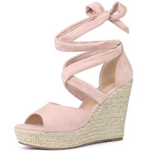 Perphy Women's Solid Color Lace Up Strappy Peep Toe Espadrilles Wedge Heels Sandals - 1 of 4