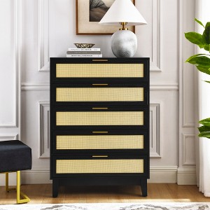 NicBex 5-Drawer Dresser for Bedroom,Simple Wooden Dressers with Rattan Drawers,Chest of Drawers for Living Room,Dining Room,Kitchen,Hallway - 1 of 4