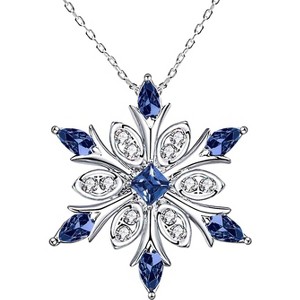 925 Sterling Silver Snowflake Pendant Necklace with Blue Crystals, Collarbone Chain - 1 of 4