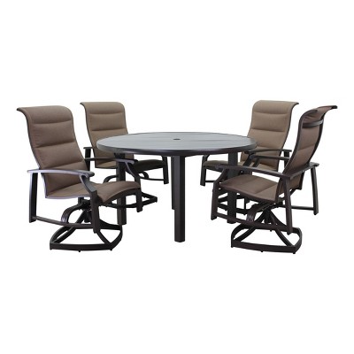 Courtyard Casual Madison 5 pc Motion Round Dining set  Includes:  One Round Table and Four Padded Swivel Sling Chairs