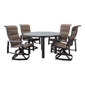 Courtyard Casual Madison 5 pc Motion Round Dining set  Includes:  One Round Table and Four Padded Swivel Sling Chairs - 1 of 4