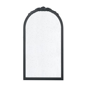 HomeRoots 42" Black Crowned Top Antiqued Glass Arch Framed Accent Mirror - 1 of 4