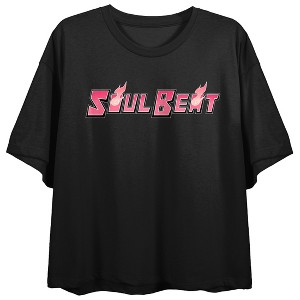 Soul Beat Character Art Women's Black Crew Neck Short Sleeve Crop Top - 1 of 4