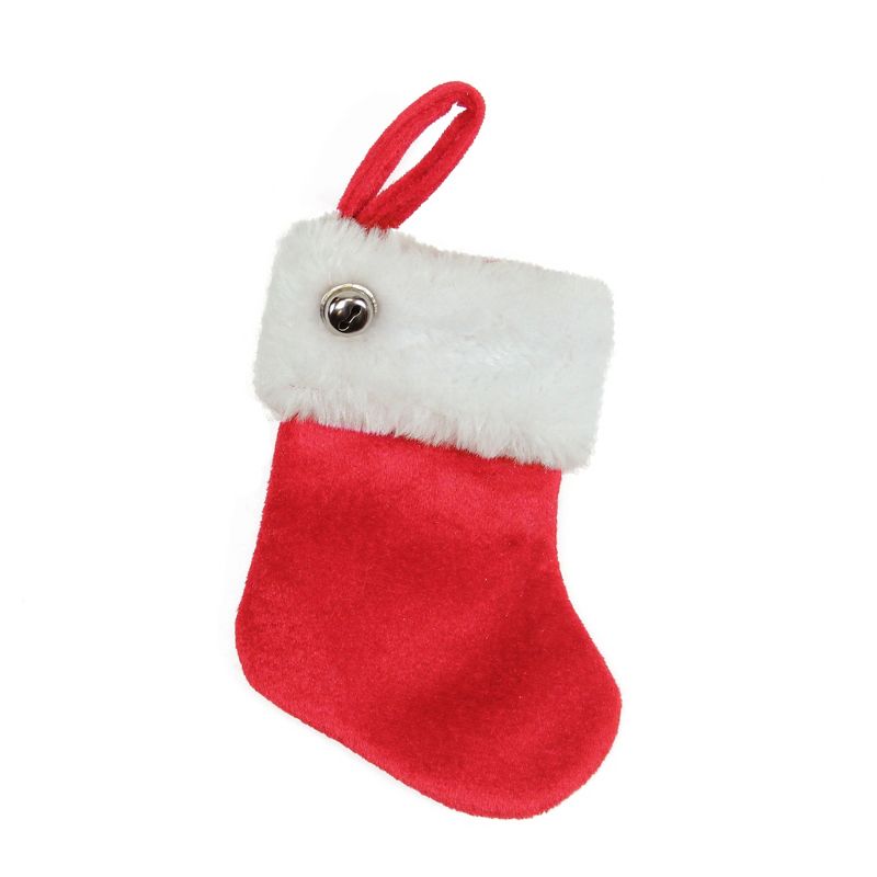 Northlight 6" Red Velvet Christmas Stocking with Cuff and Silver Bell Accent, 1 of 4