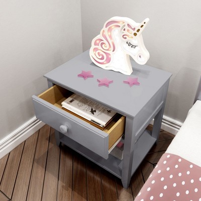 Gray Pine 1-Drawer Nightstand with Shelf