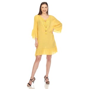 Women's Sheer Crochet Knee Length Cover Up Dress - White Mark - 1 of 4