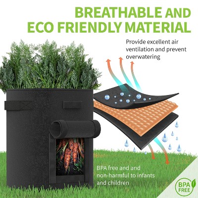 Black Rectangular Nonwoven Fabric Outdoor Grow Bags with Harvest Window, 10 Gallon, 4 Pack