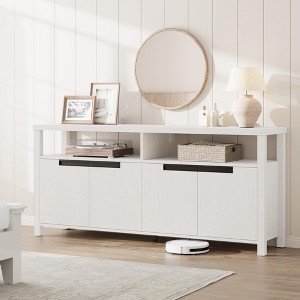 GustoWave Farmhouse Boho TV Stand for TVs up to 70'', Rustic Long Entertainment Center with 4 Door and Open Shelf - 1 of 4