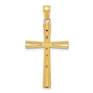 Black Bow Jewelry 14k Yellow Gold Reversible Diamond-cut/Satin Cross Pendant, 17 x 34mm - 1 of 4