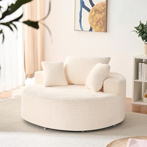 Mjkone Corduroy 360-degree Swivel Armchair, Deepseat Accent Barrel Round Sofa Chair with Pillows,Upholstered Moden Reading Chair - 1 of 4