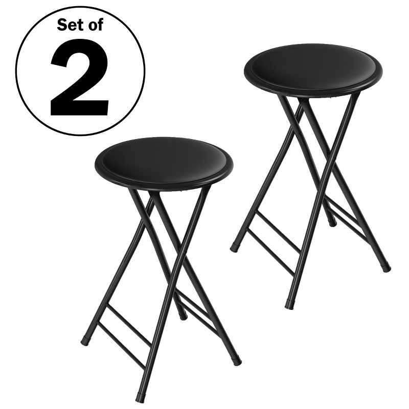 Trademark Home Set of 2 Counter Height Bar Stools – 24-Inch Backless Folding Chairs for Kitchen, Rec Room, or Game Room (Black), 3 of 7