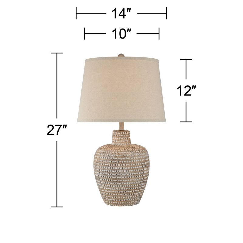 Regency Hill Glenn Rustic Farmhouse Table Lamps 27" Tall Set of 2 Dappled Sandy Beige Oatmeal Fabric Drum Shade for Bedroom Living Room Bedside Office, 4 of 8