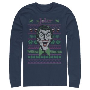 Men's Batman Ugly Christmas Joker Laugh Long Sleeve Shirt - 1 of 3