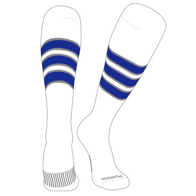 PEAR SOX Striped OTC Baseball, Softball, Football Socks (C) White, Silver, Royal (M)