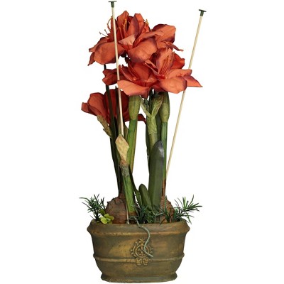 Kensington Hill Rust Triple Amaryllis 25" High Faux Flowers in Oval Pot