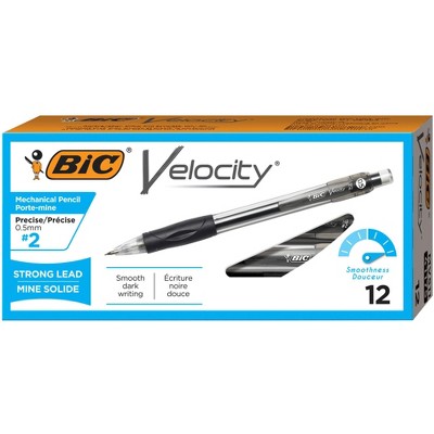 BIC Velocity Mechanical Pencils with Cushioned Grips and Erasers, 0.5 mm Tips, Black, pk of 12