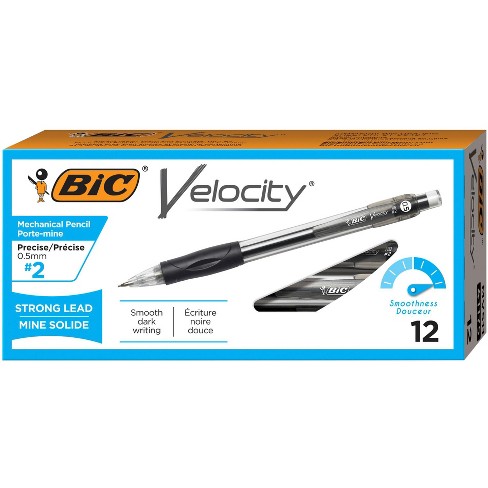BIC Velocity Mechanical Pencils with Cushioned Grips and Erasers, 0.5 mm  Tips, Black, pk of 12