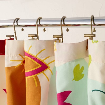 Multicolor Abstract Pattern Shower Curtain Bundle with Hooks