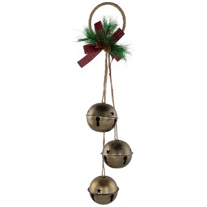 Northlight Jingle Bells with Plaid Bow Hanging Christmas Decoration - 20" - Gold - 1 of 4