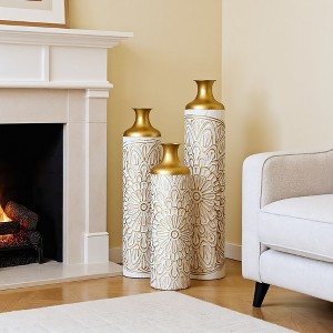 ORRD Modern White Metal Floor Vase Set of 3, Large Glazed Droplet Shape Home Decor for Living Room Centerpiece - 1 of 4