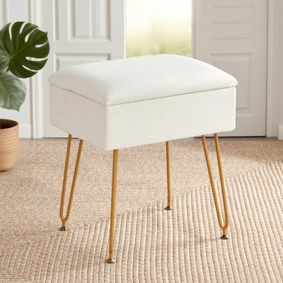 MAYEERTY White Makeup Vanity Stool with Ottoman Footrest - Storage Included for Bedroom & Living Room