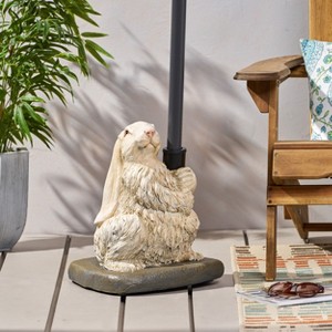 Okak Novetly Umbrella Stand with Rabbit Shape Base, Patio Umbrella Base with Adjustable Knob, Outdoor Umbrella Stand for Garden, Matte White - 1 of 4