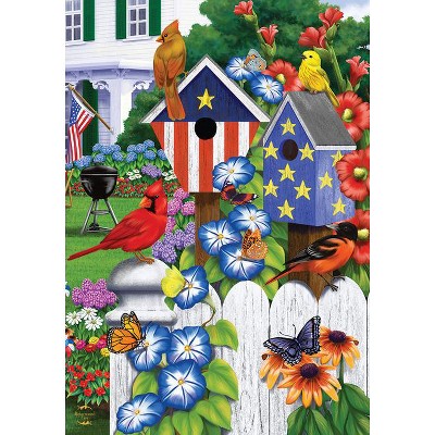 Patriotic American Garden Birds Summer Flag in Multicolor Polyester
