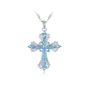 Alilang Vintage-Inspired Silvery Tone Cross Pendant Necklace with Crystal Rhinestone Accents - 1 of 4