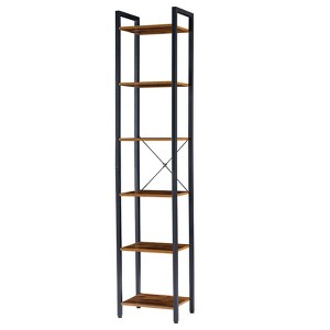 ELJGET Narrow Tall Bookshelf, 6-Tier Skinny Freestanding Bookcase with Metal Frame, Rustic Industrial Corner Storage Display Shelf for Small Spaces - 1 of 4