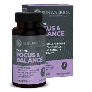 Daytime Focus & Balance Supplement Capsules, Supports Brain Health for Clarity & Mental Focus, Enhanced Mental Resilience, Sunwarrior, 60ct - 1 of 4