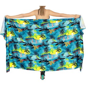 LA LEELA Women's Long Holiday Beachwear Pareo Swimsuit Wrap Swimwear Cover up Sarong Wraps One Size Blue, Tree - 1 of 4