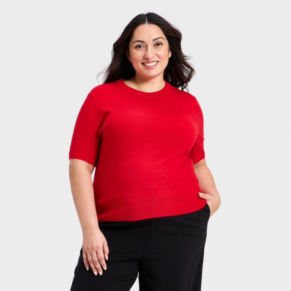 Women's Short Sleeve Crewneck Sweater - A New Day™ Red 2X